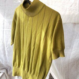 Mock Neck Chartreuse Ribbed Shirt